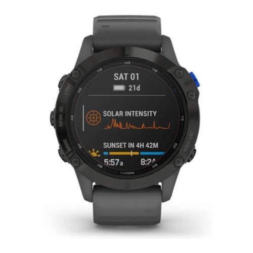 Garmin 010-02410-10 fenix 6 Pro Solar, Multisport GPS Watch with Solar Charging Capabilities, Advanced Training Features and Data, Black with Slate Gray Band