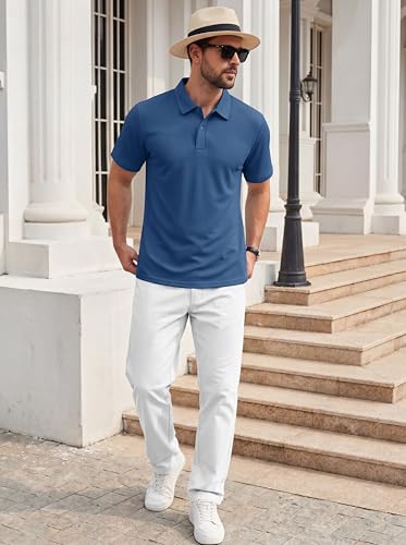 Mens Polo Shirt Short Sleeve Pique Cotton Golf Polo XL Blue Grey