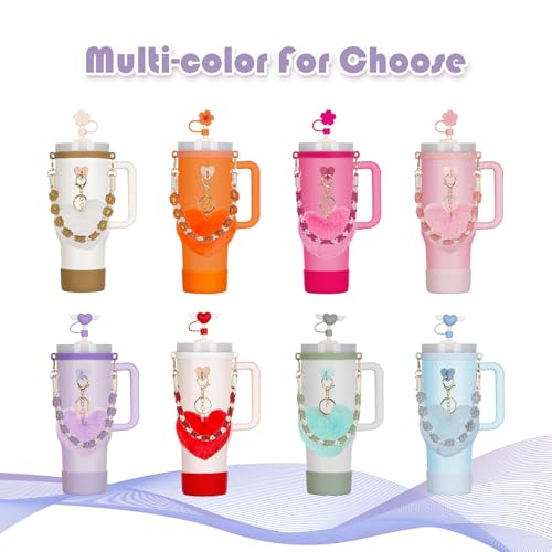 7Pcs Water Bottle Accessories Set with Handle Strap & Love Heart Charms - Orange