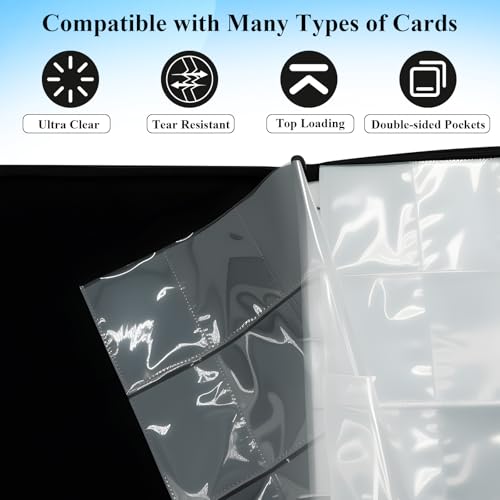 Black PU Leather Baseball Card Binder 900 Capacity with Removable Sleeves - Large