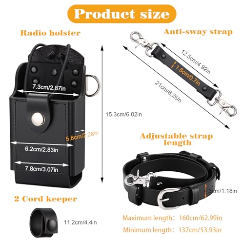 Black Leather Firefighter Radio Holster Set with Anti-Sway Strap for Motorola APX Series