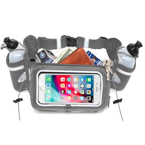 No.1 Hydration Belt by Runtasty - Premium Running Fuel Belt with 2 BPA-Free 10 oz Water Bottles, Touchscreen Pocket, No-Bounce Design - Platinum Gray