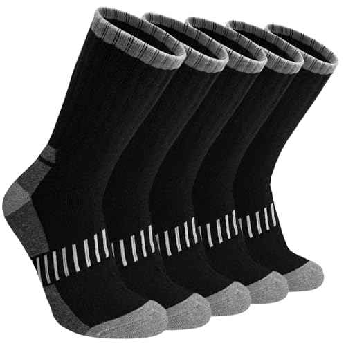 VoJoPi Wool Hiking Socks for Men 5 Pairs, Thermal Winter Warm Moisture Wicking Full Cushioned Crew Boot Socks Size 7-12