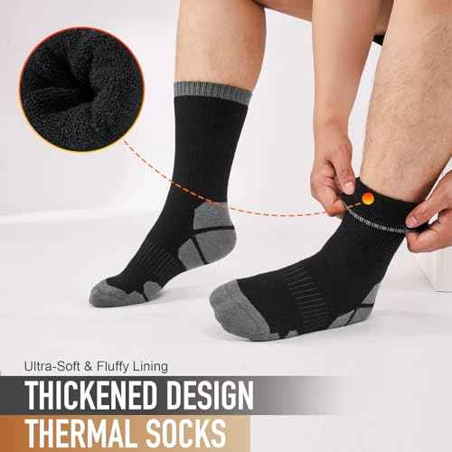 Merino Wool Hiking Crew Socks for Men & Women, Thick Thermal Cushioned Winter Socks, Moisture-Wicking, 3 Pairs