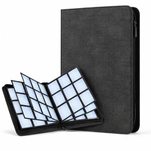 Black 9-Pocket Trading Card Binder for TCG & Sports Cards - 360 Slots, Zipper Closure
