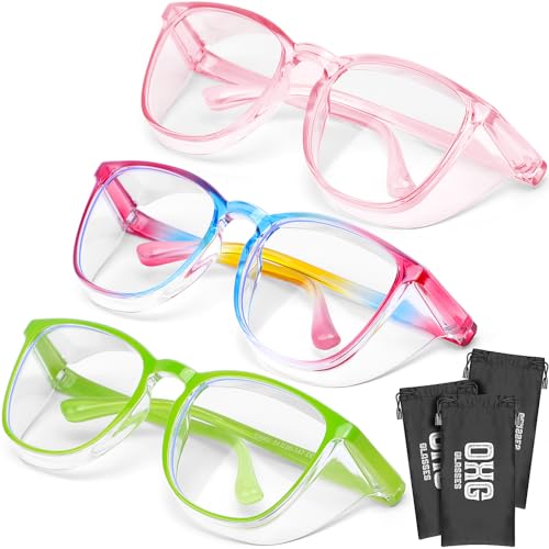 OXG 3 Pack Stylish Safety Glasses - Rainbow Pink Green Variations for Nurses