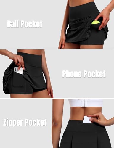 JoyGirl Women's Tennis Skirt with Shorts Black Small High Waist Pleated Golf Skort Athletic Skirt with Pockets