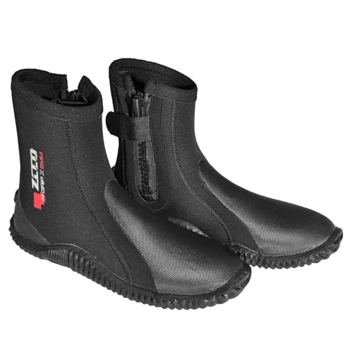 Men Women 5MM Neoprene Dive Boots with Anti-Slip Rubber Sole Zipper - Black, Size 6/7