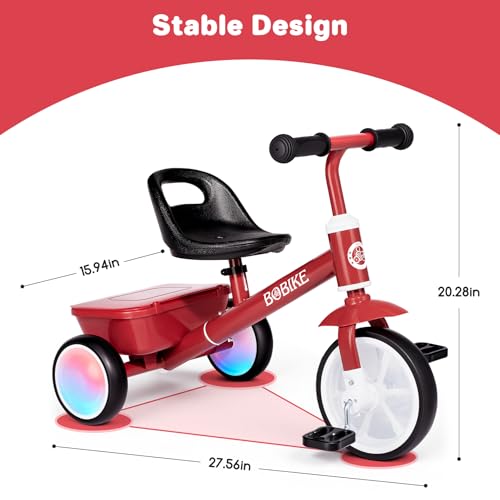 Toddler Tricycle with Glowing LED Wheels & Adjustable Seat - Red