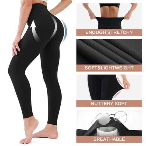 4 Pack High Waisted Leggings for Women - No See Through Tummy Control Cycling Workout Yoga Pants Reg & Plus