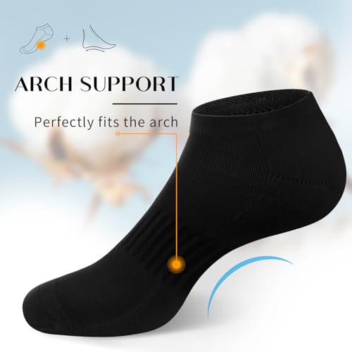 Men's Ankle Socks Pack 8/6 Pairs Low Cut Casual Socks Size 10-13 & 13-15 - Black Cushioned Variation 6