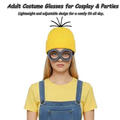 Halloween Costume Accessories for Adults: Steampunk Goggles Glasses Yellow Beanie Hat Black Gloves for Men Women Cosplay