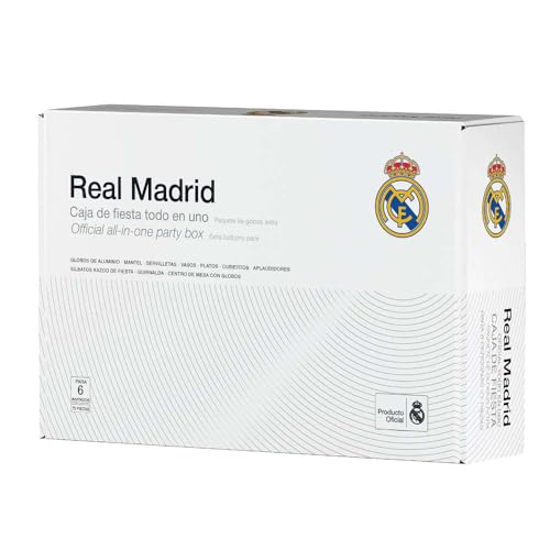Real Madrid Soccer Team Party Supply Set - 77 Pieces for 6 Fans, White, Birthday & Match Day Decorations