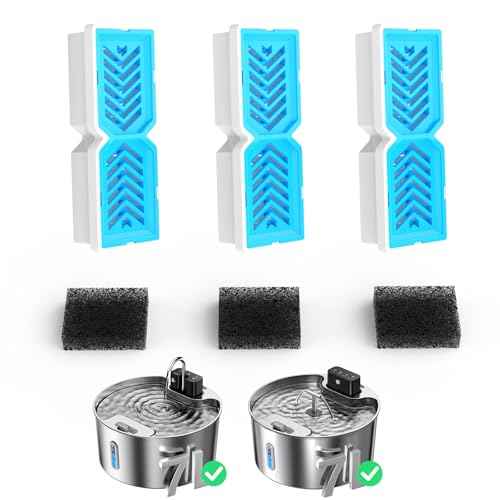 Voluas Dog Fountain Replacement Filters & Sponges, for 1.8gal/236oz/7L Wireless Stainless Steel Pet Water Fountain - 3 Filters & 3 Sponges
