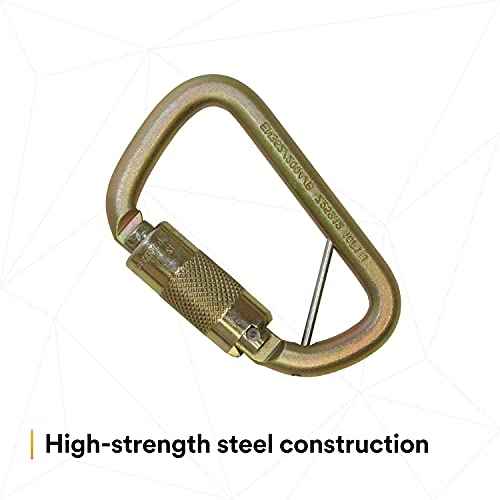 3M DBI-SALA Saflok 2000117 Carabiner, 11/16" Gate Opening Steel, with Self Closing Locking Gate, Yellow-Zinc