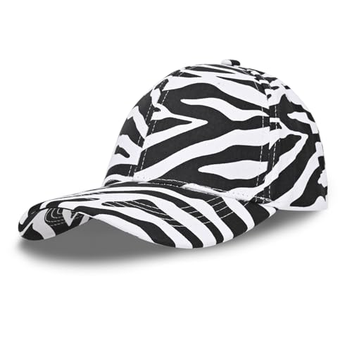 Unisex Adjustable Washed Cotton Baseball Cap - White Zebra Print, Summer Hat