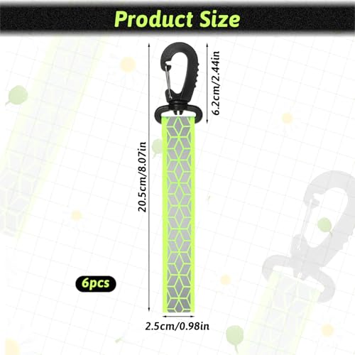 6PCS Green Reflective Backpack Straps Safety Night Reflectors for Cycling Running Camping