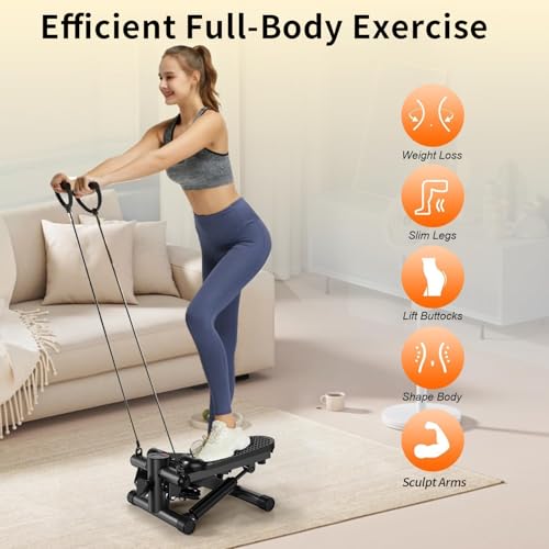 UPREIGN Mini Stair Stepper for Home Exercise, Low-Impact Stiar Stepper, Weight Capacity 300 LBS, with Digital Monitor and Resistance Bands, Black