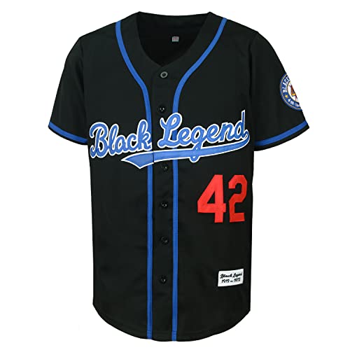 Dabuliu Men's Black Legend 42 Retro Baseball Jersey Embroidered Patches Sewn Hipster Hip Hop Shirts
