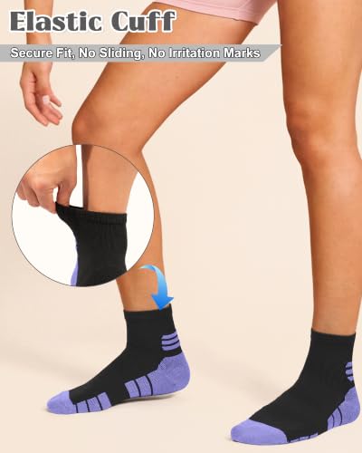Ankle Compression Socks 5 Pairs for Women Hiking Sports - Purple Red Green Yellow Sky Blue