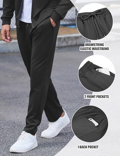 Men's Casual Tracksuit Set - Full Zip Jogging Suit, Large, Black