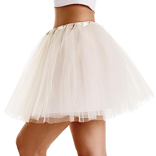 Women's Tutu Skirt Beige One Size Classic 4-Layer Tulle Ballet Skirt
