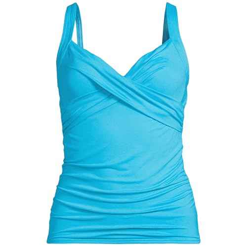 Lands' End Womens Chlorine Resistant Underwire Wrap Tankini Top Turquoise Regular 12
