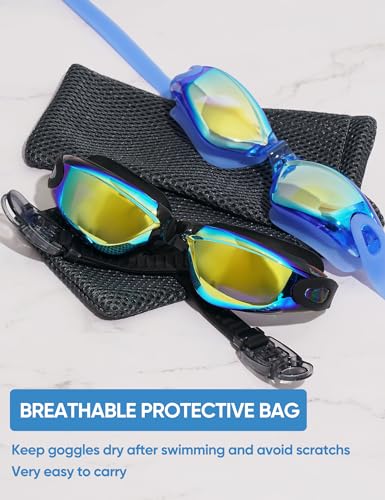 Kids Swimming Goggles 2 Pack - Toddler & Youth Anti-Fog Pool Goggles, Medium Age 9-14, Black Aqua & Blue Aqua Variation