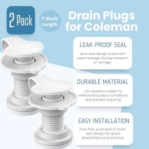 2 Packs Cooler Drain Plug Replacement for Coleman Coolers-1" Shaft Length Cooler Drain Plug Kit,Cooler Parts Accessories Fits Most Coolers