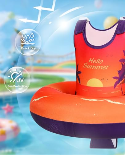 Toddler Swim Vest with Adjustable Straps and Inflatable Inner Tube - Sunset Orange, 3-6 Years