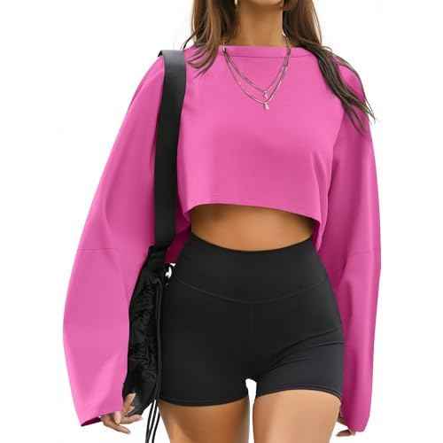 Remidoo Women's Casual Cropped Sweatshirt Long Sleeve Crop Top Crewneck Pullover Shirt