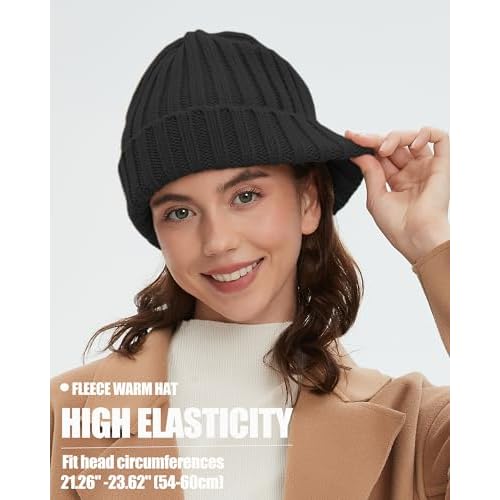 Winter Beanie Hat for Women Fleece Lined Beanies Soft Chunky Warm Wool Blend Knit Hats Womens Men Snow Cap