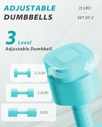 Adjustable Dumbbell Set of 2 - Mint Blue 10LB Weights for Home Workouts