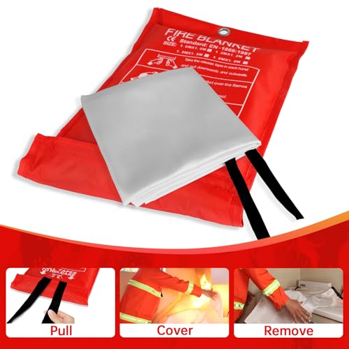 2-Pack Fire Blanket - Large Fiberglass Fire Blanket Fire Suppression Blanket - Fire Blankets Emergency for People - Fire Safety Blanket with Emergency Whistles - Fireblanket for Kitchen, Home