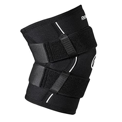 Rehband X-RX Knee Support with Straps, 1 piece, strong knee sleeve 7mm neoprene for heavyweight workouts, weightlifting & strongman, Colour:Black, Size:Medium