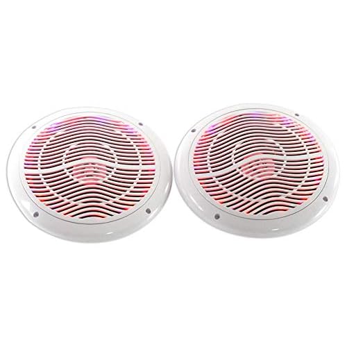 Rockville Pair RMC65LW 600W Peak / 75W RMS 2-Way White Marine Speakers, Multi-Color LED Lighting, Remote Control, Waterproof, Perfect for Boats and Outdoor Audio