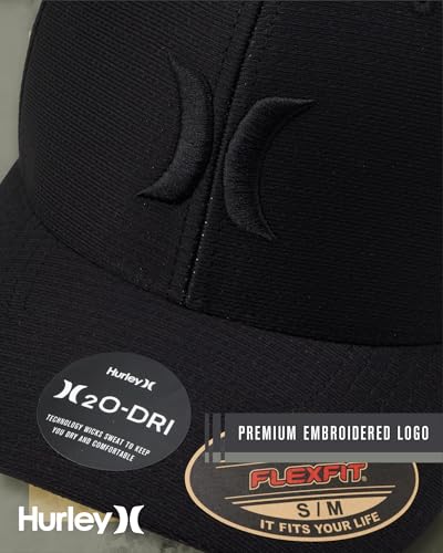 Hurley Mens Baseball Cap H2O-Dri Stretch Fitted Hat with Curved Bill Large-X-Large Black