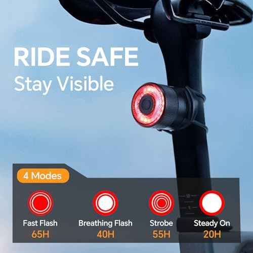 Smart Bike Tail Lights, Brake Sensing Bicycle Rear Lights for Night Riding, Ultra Brigh LED Taillights Auto On/Off, Easy Mount Cycling Safety Brake Taillight, USB Rechargeable, IPX6 Waterproof