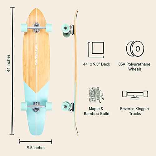 Retrospec Zed Pintail & Cruiser Longboard Adult Skateboard - 44in Bamboo & Canadian Maple Deck with ABEC-7 Bearings, 70mm PU Wheels for Commuting & Carving