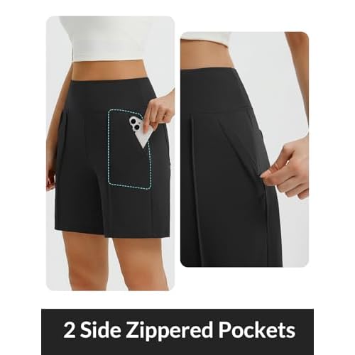 baleaf Women's 7 Inch Bermuda Long Shorts with Zipper Pockets High Waisted Athletic Shorts Walking Dressy Casual Loose
