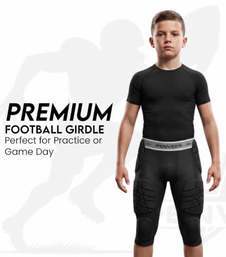 Youth Football Girdle with Cup Pocket & 7 Pads - Black Small