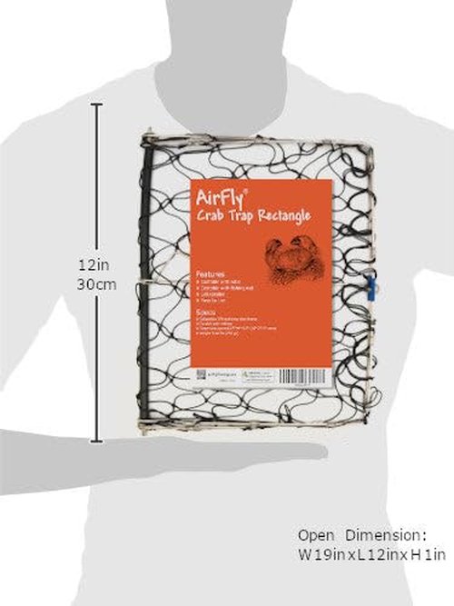 AirFly Foldable Crabjaw Trap with Bait Clip - Redesigned Rectangle Castable Crab Hawk Pot/Ring for Dungeness and Blue Crabs in FL, OR, WA, TX, and CA, Designed in San Francisco, USA