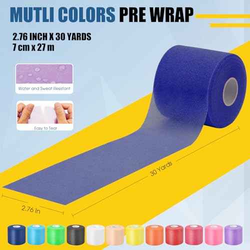 Pre Wrap Athletic Tape 2 Pack, 2.76 Inch x 30 Yards Athletic Tape Sports Prewrap, Foam Underwrap for Ankle Wrist Knee Elbow Hair Soccer, Dark Blue