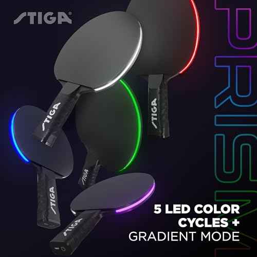 STIGA Prism LED Ping Pong Paddle - 5 LED Color Cycles - Color Gradient Mode - Includes 3 Glow-in-The-Dark Balls - 1.5mm Sponge with Smooth Rubber - Silicone Grip for Max Control