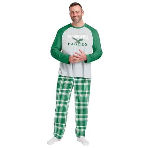 FOCO Philadelphia Eagles Men's Retro Throwback Pajama Shirt and Pants Lounge Set