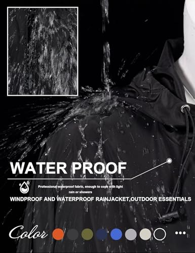 Women's Waterproof Windbreaker Rain Jacket with Hood - Black, Large