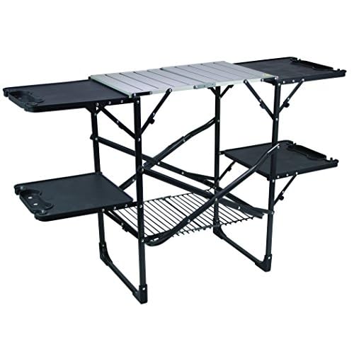 GCI OUTDOOR Slim-Fold Cook Station | Portable Folding Kitchen Table with a Heat Resistant Tabletop, 4 Side Tables & Storage Rack, Perfect for Picnics & Camping Trips