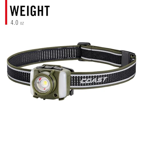 Coast FL95R 1250 Lumen Rechargeable Plus LED Headlamp with Green, Red and Area Light Modes and Glide Focus