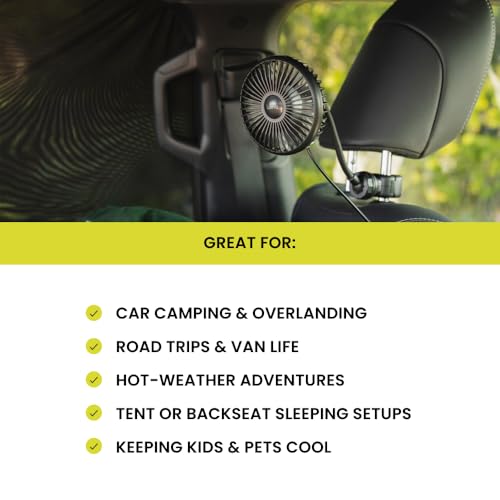 Car Camping Fan with Suction Cup Mount - USB-C Portable Fan for Vehicles & Tents