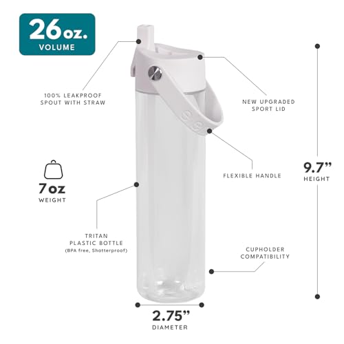 Elemental Splash 26oz Clear Tritan Plastic Reusable Water Bottle with Straw & Strap